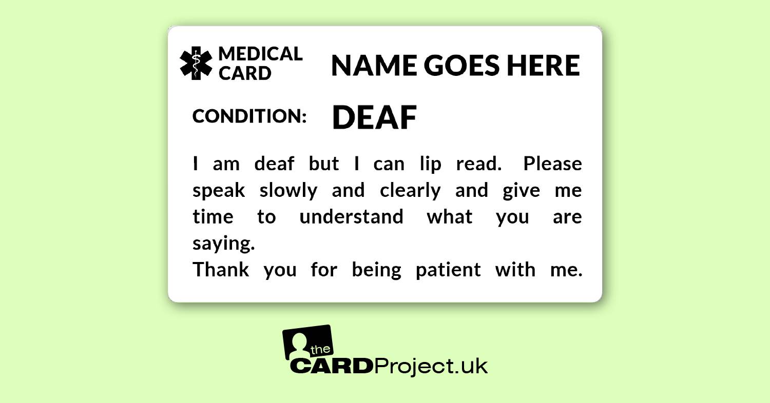 Deaf, Lip Reading, Awareness Mono Medical ID Alert Card  (FRONT)